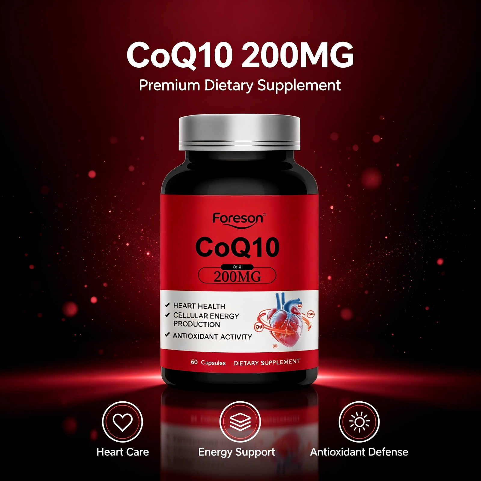 Foreson Coenzyme Q10 Capsules Heart Health Antioxidant Energy Support Supplement
