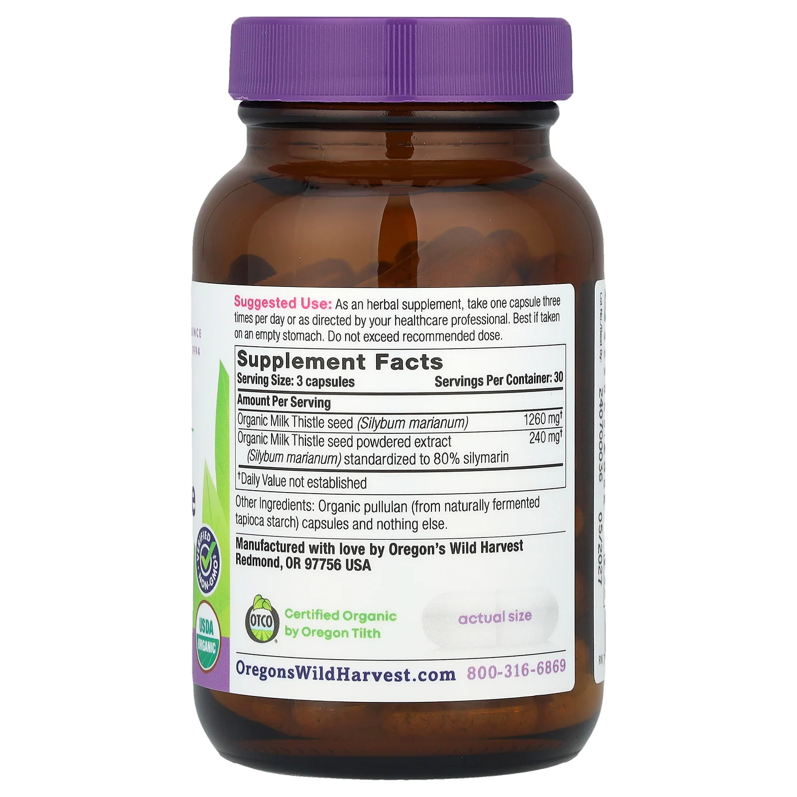 Oregon s Wild Harvest Milk Thistle 90 Vegetarian Capsules Dairy-Free,