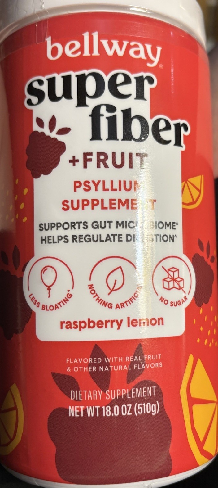 Bellway Super Fiber + Fruit Psyllium Supplement Raspberry Lemon Drink 13.8oz NEW