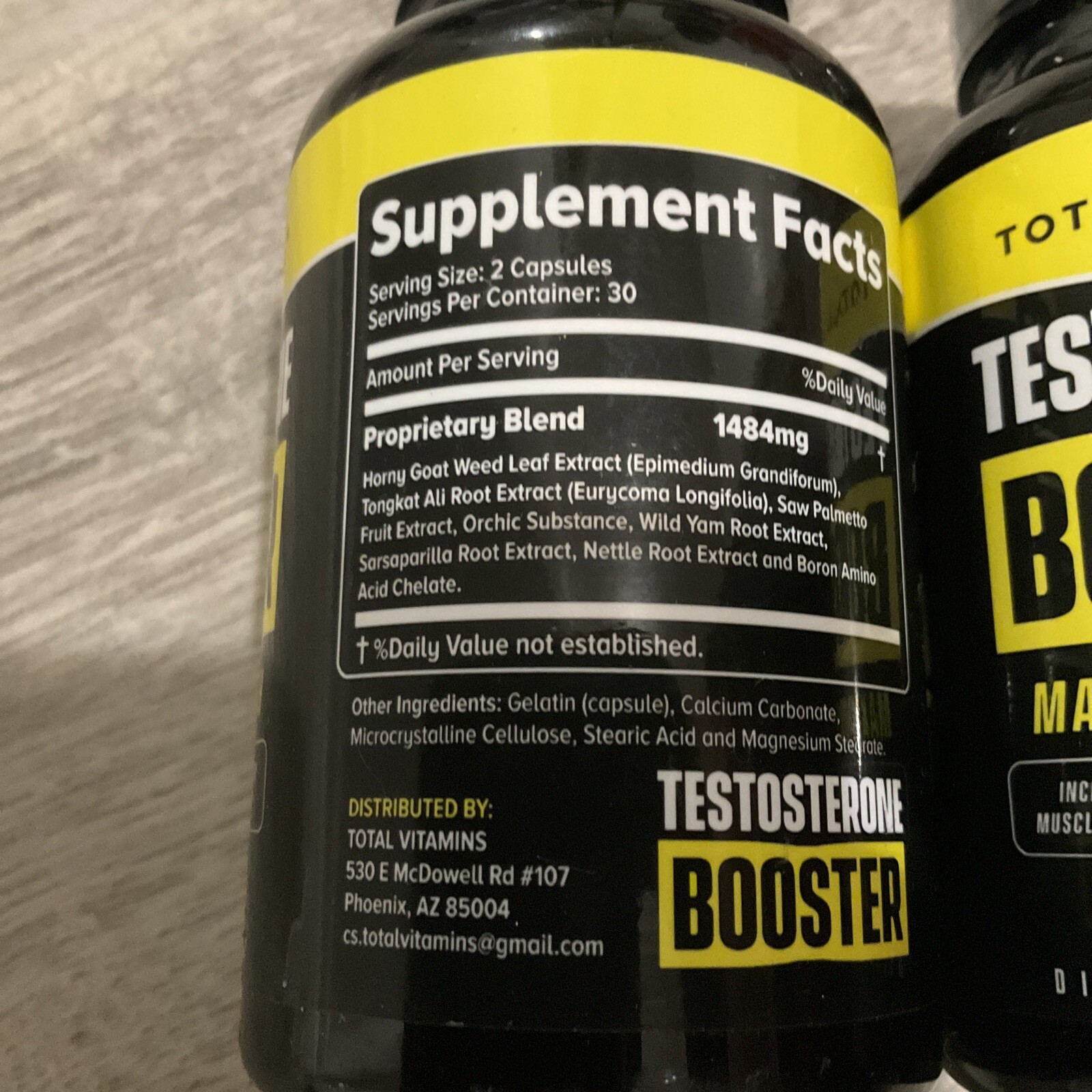 Total Vitamins Testosterone Booster Dietary Supplement 2 BOTTLES= 120 Capsules