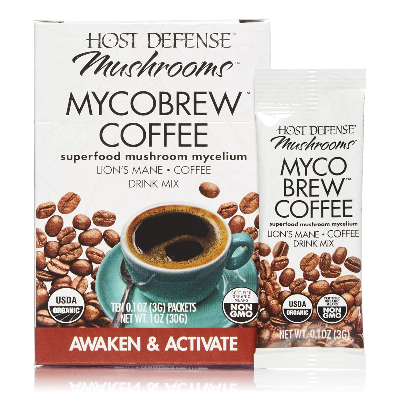 Host Defense Mushrooms MycoBrew Coffee Certified Organic Drink Mix, 1 Ounce