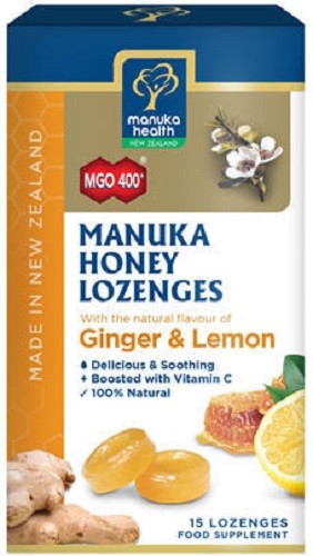 Manuka Health Manuka Honey Ginger & Lemon + Vit C 15 Lozenges 100% NATURAL