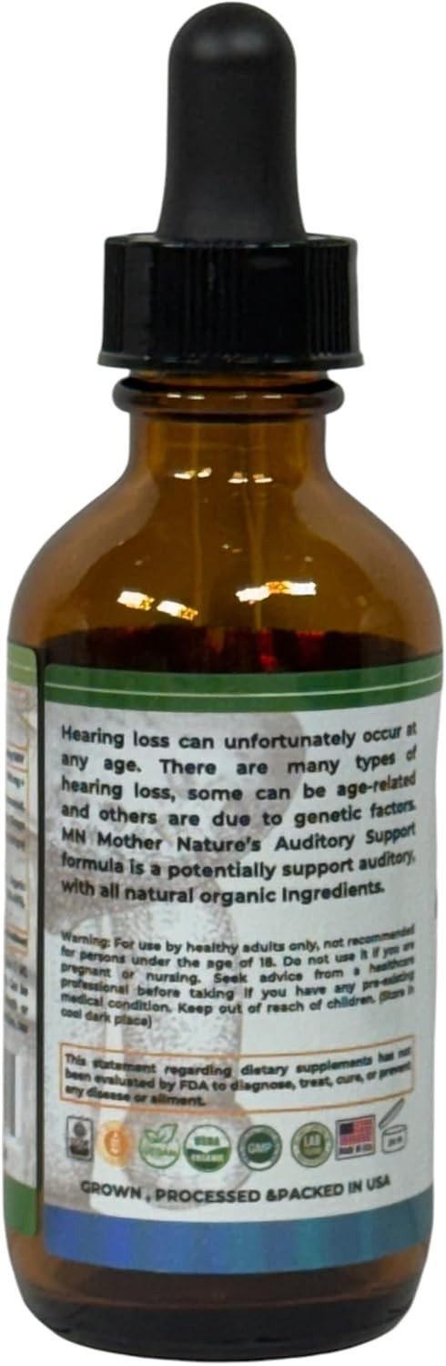 Organic Ear Health Liquid Drops Lion’s Mane Ginkgo Astragalus Hawthorn Berry