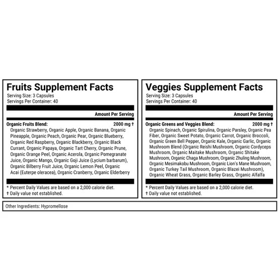Terra Kai Juice Super Fruits Super Veggies Organic Capsules 240 count Exp-08/27