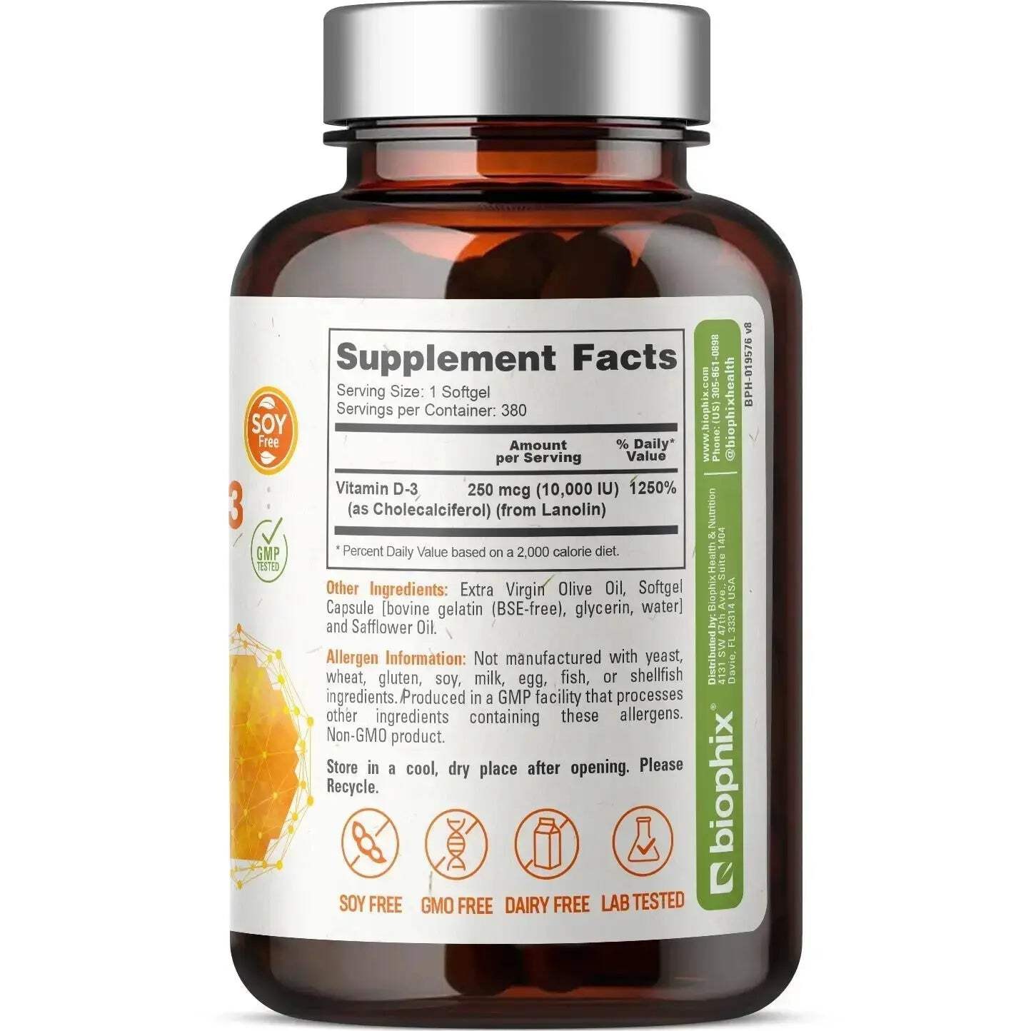 Biophix Vitamin D-3 10000 IU 380 Softgels – In Extra Virgin Olive Oil