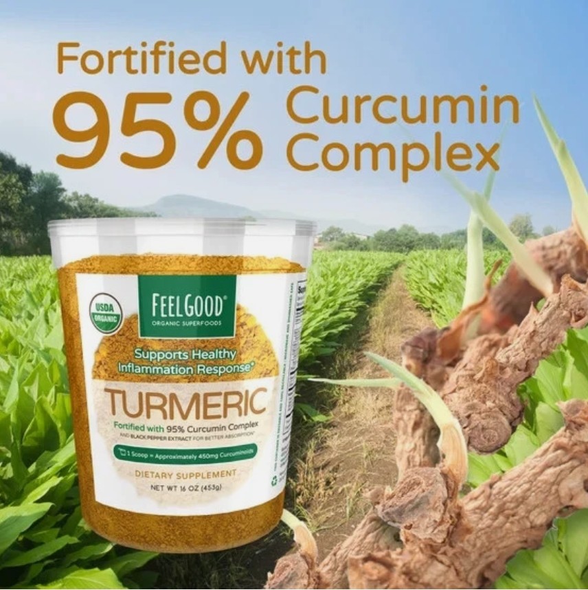 Feel Good Organic Turmeric Powder 16 oz – 95% Curcumin, Black Pepper Extract