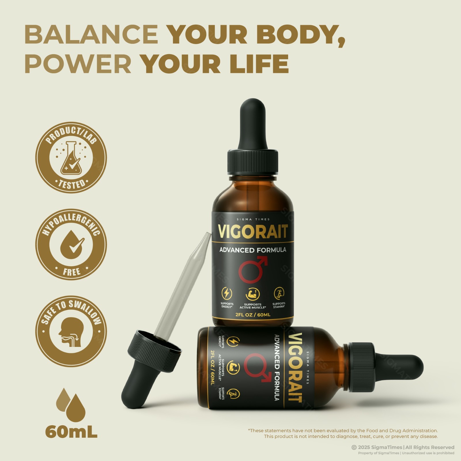 Vigorait Drops, Men’s Liquid Supplement for Energy & Male Vitality – 5 Pack