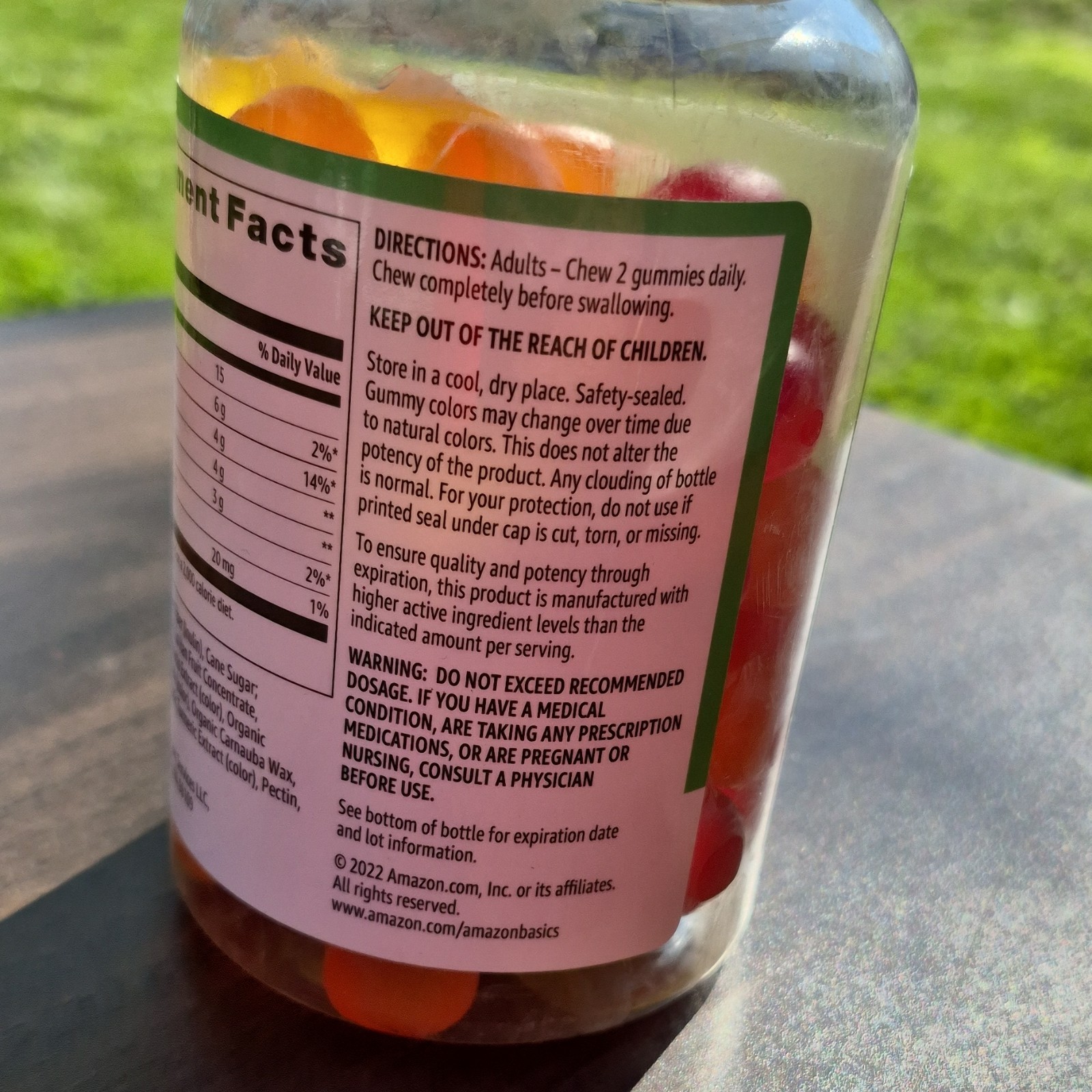 Amazon Basics Fiber Gummies 4g Orange Lemon Strawberry Vegetarian Gluten-Free 9…