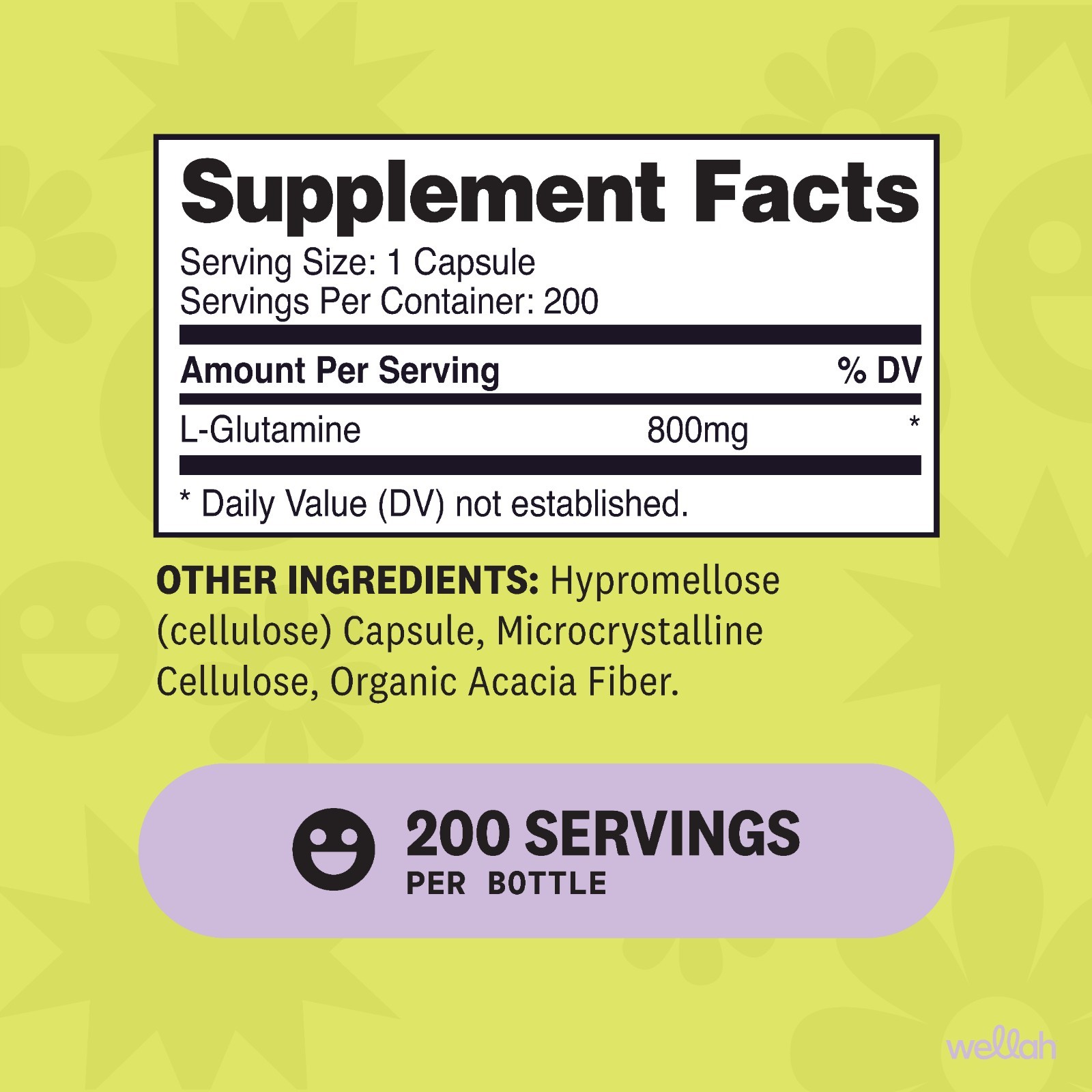 Wellah L-Glutamine Supplement for Women (800mg) 200 Capsules