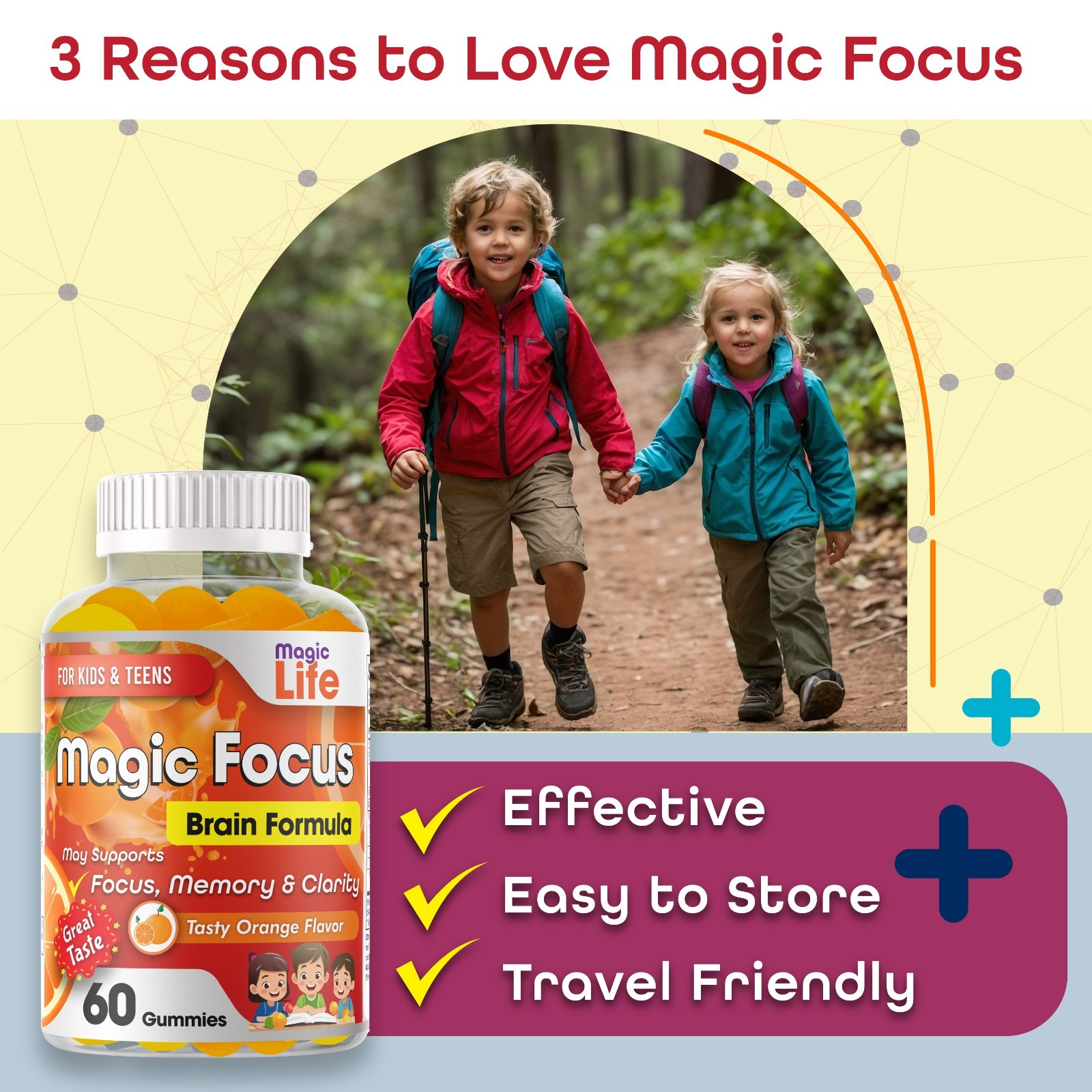Kids Focus Gummies Brain Memory & Attention Support Vitamins for Kids & Teens