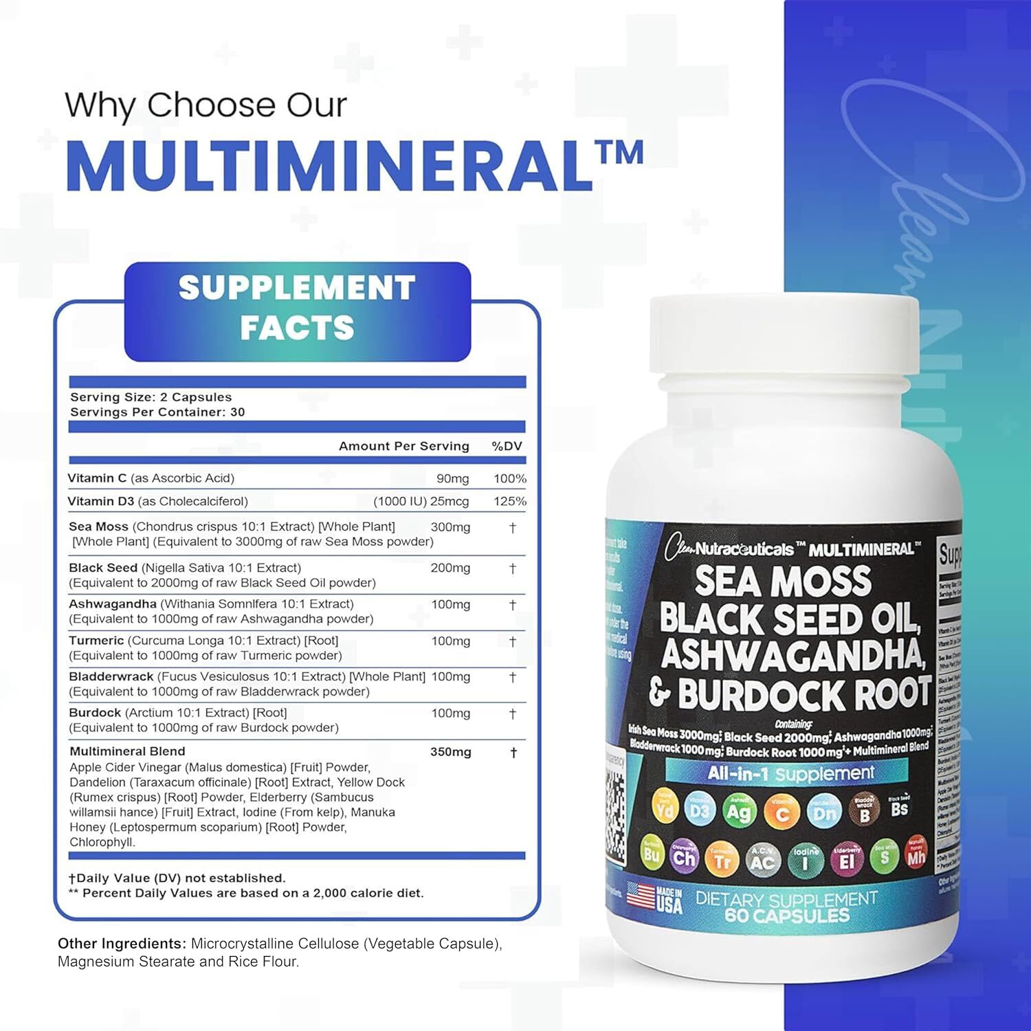 Sea Moss 3000mg Black Seed Oil 2000mg Ashwagandha 1000mg Turmeric 1000mg Bladder