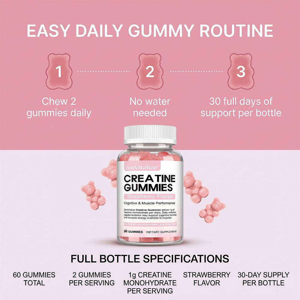Creatine Gummies,Natural Strawberry Flavor Non-GMO Gluten Free Daily Workout