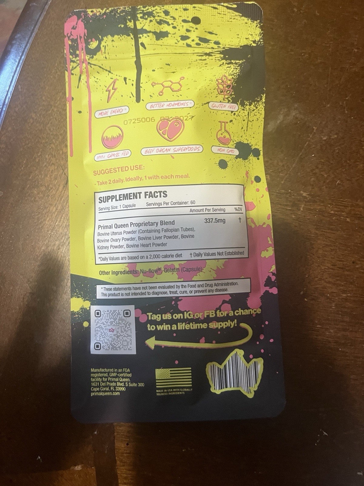 Primal Queen Beef Organ Capsules 60ct Grass Fed Gluten-Free Non-GMO Support
