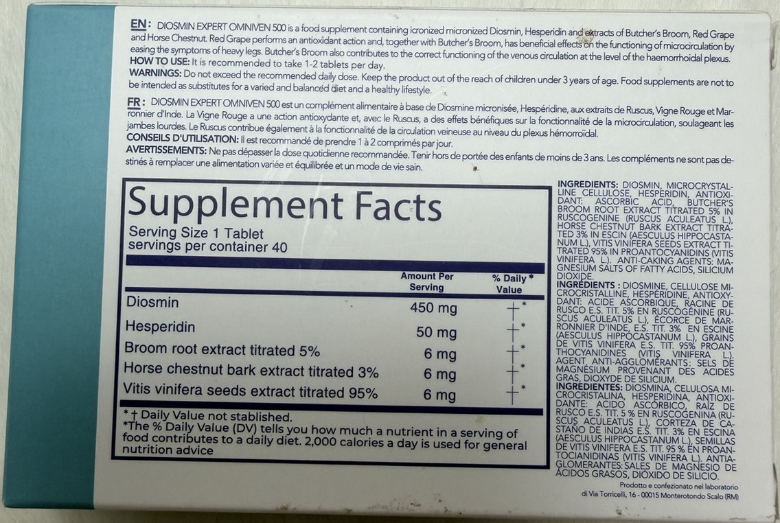 DuLac Pharma Diosmin Expert Omniven 500 Tablets 40 Blood & Circulatory Health