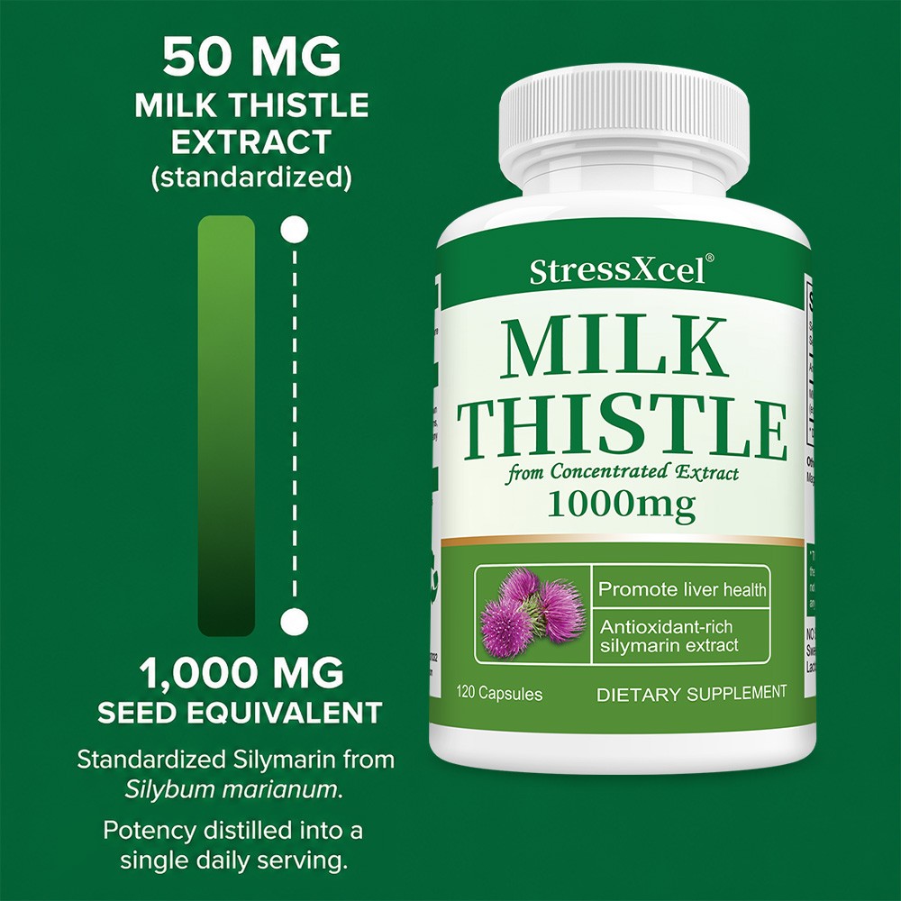 1000mg Milk Thistl Extract Caps, Natural Herbal Liver Supplement for Daily Detox