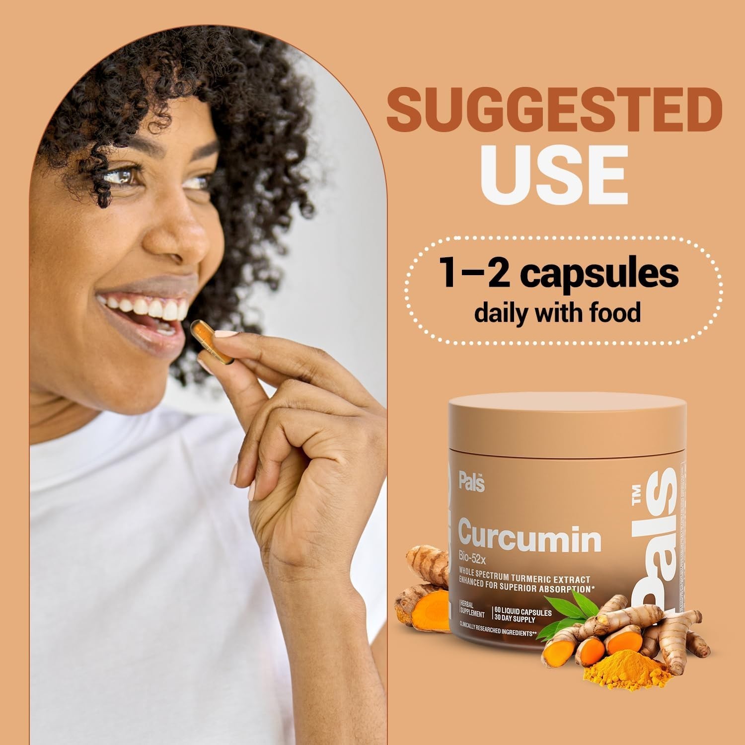 PALS Turmeric Curcumin 500mg Bio-52x Max Absorption 98% Pure – 60 Liquid Capsule