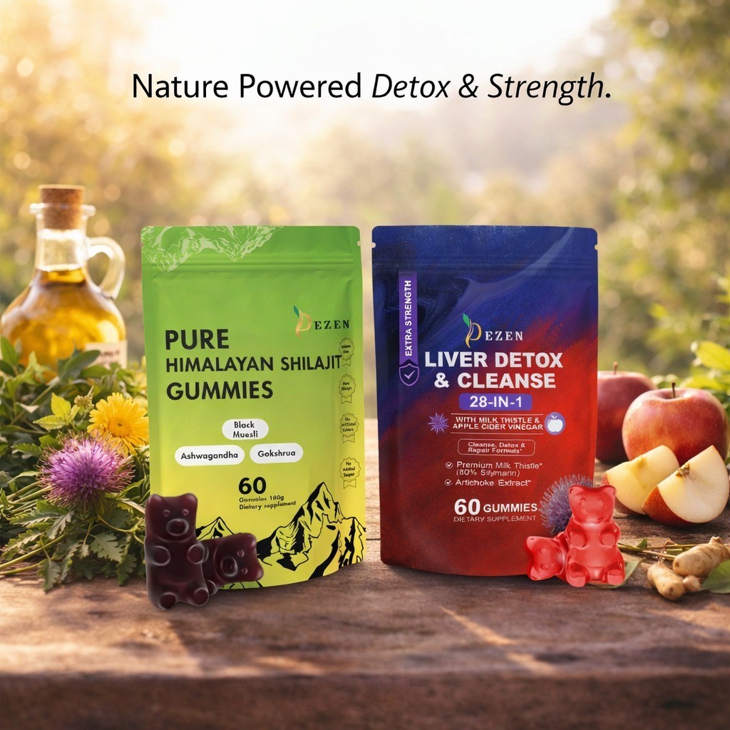 DEZEN Shilajit Gummies and Liver Cleanse Detox Gummies Apple Flavor | Combo
