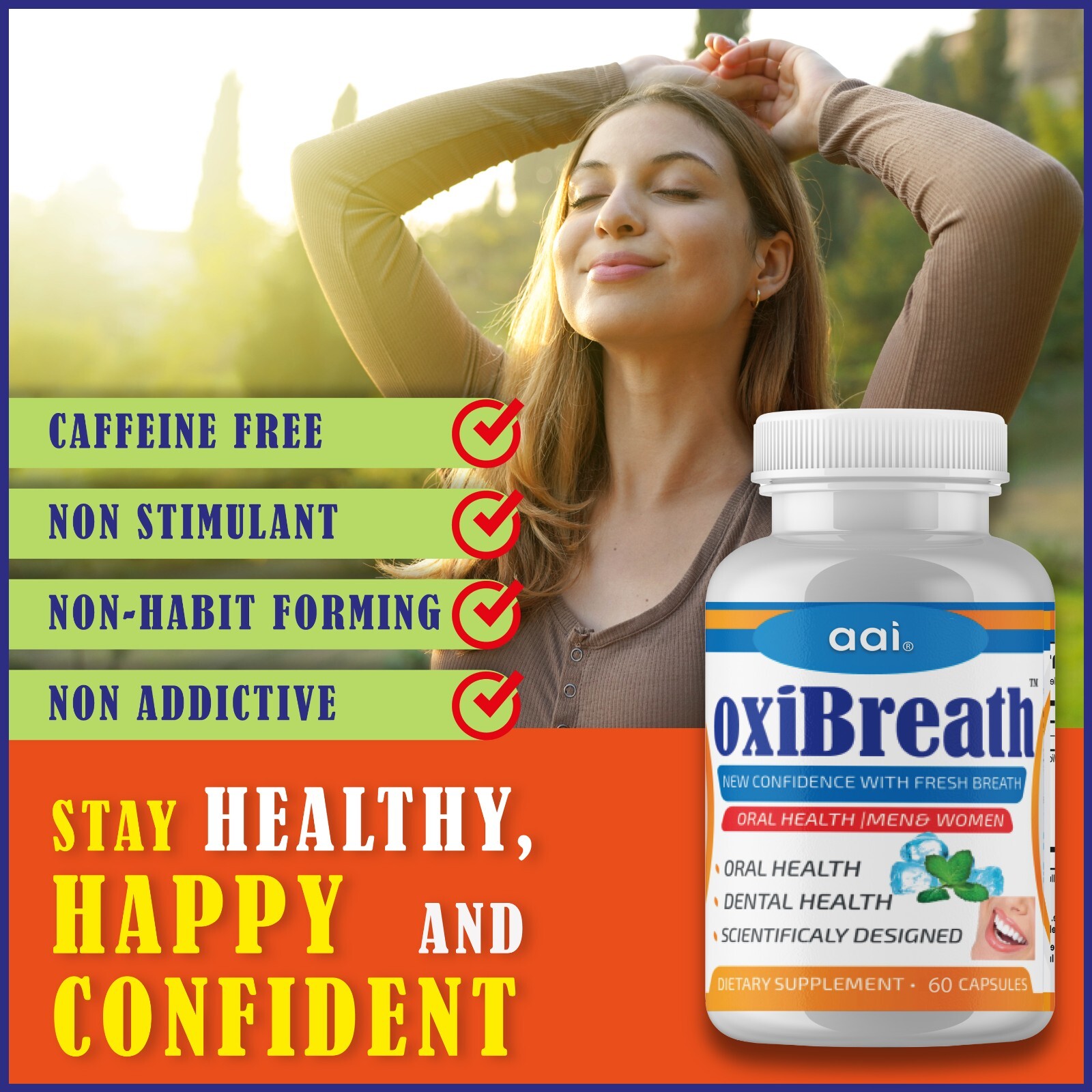 oxiBreath Bad Breath Freshener, Dental Oral Care 60 Pills Gut Health, Halitosis
