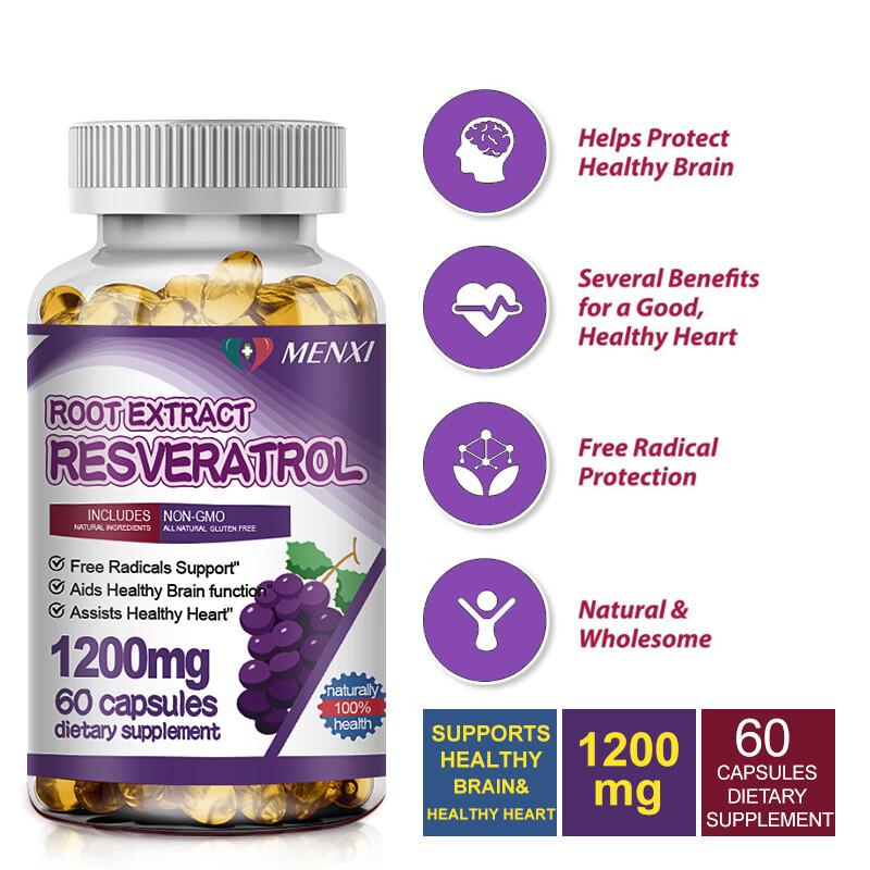 Resveratrol Capsules 1200mg Serving Vegan Capsules Anit-Aging and Cardiovascular