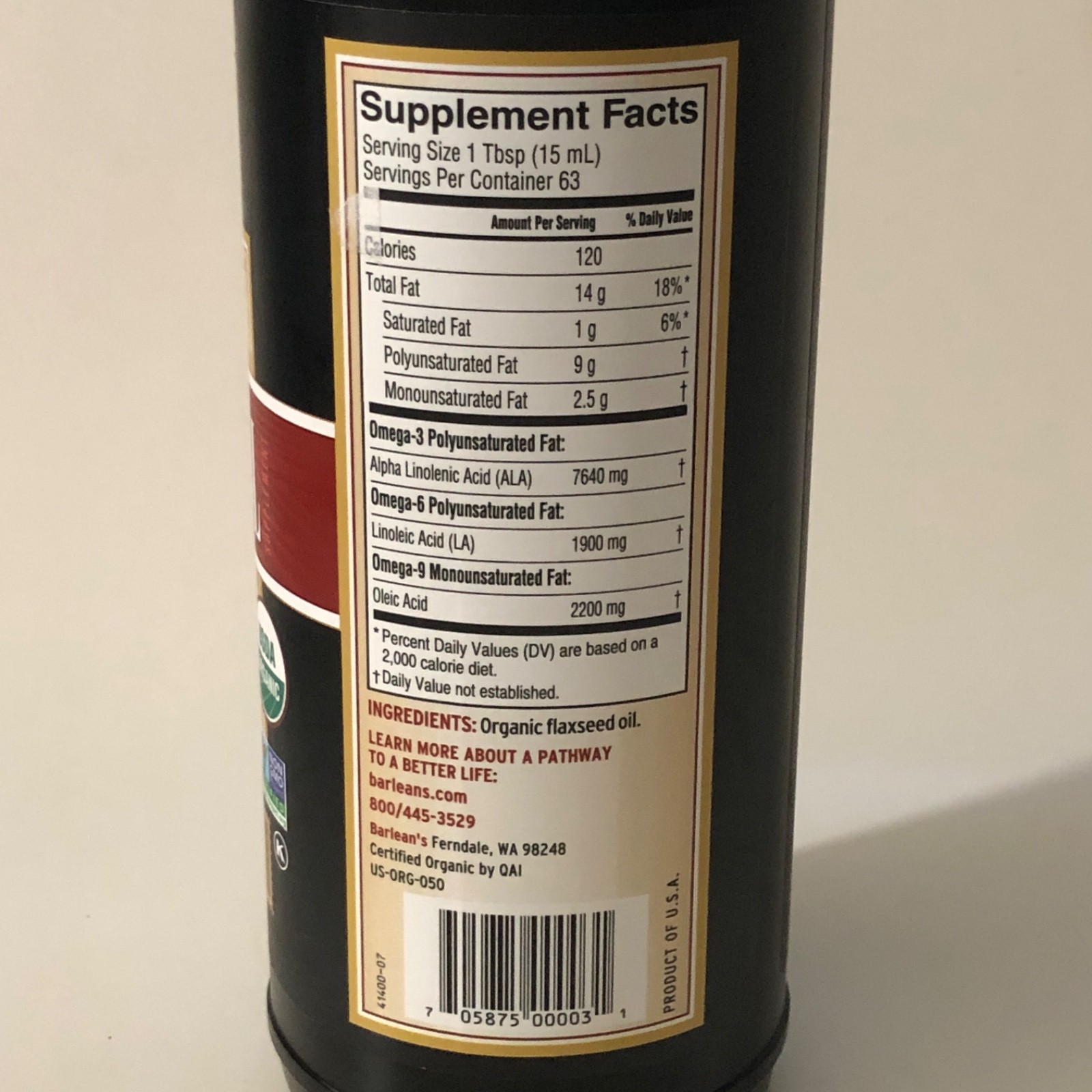 Barlean’s Organic Fresh Flax Oil — 32 Fl Oz