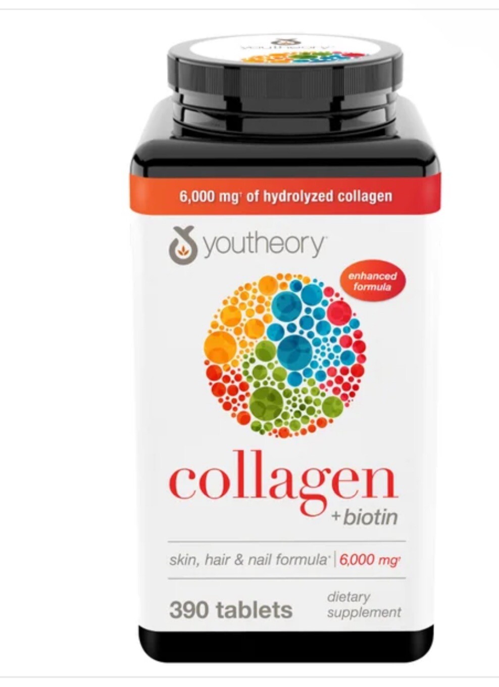Youtheory Collagen Type 1,2,3, +Biotin, Skin, Hair & Nail , 6000 mg, 390 Tablets