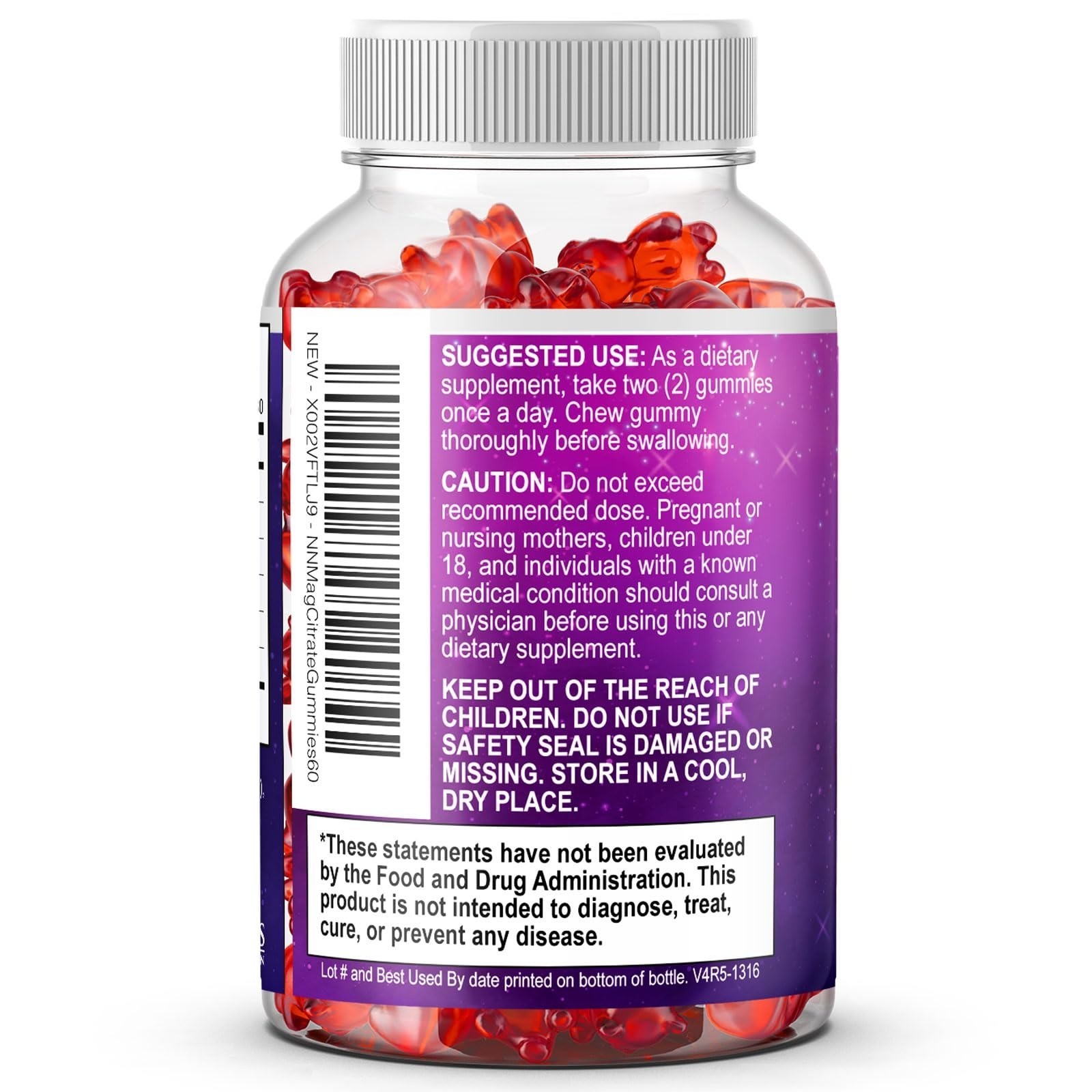 Nature’s Nutrition Magnesium Citrate Gummies 60 Count Raspberry Flavor