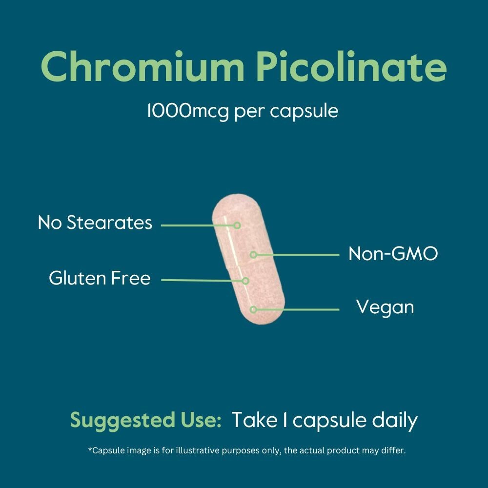 Chromium Picolinate 1000mcg (240 Vegetarian Capsules) – No Stearates – Vegan