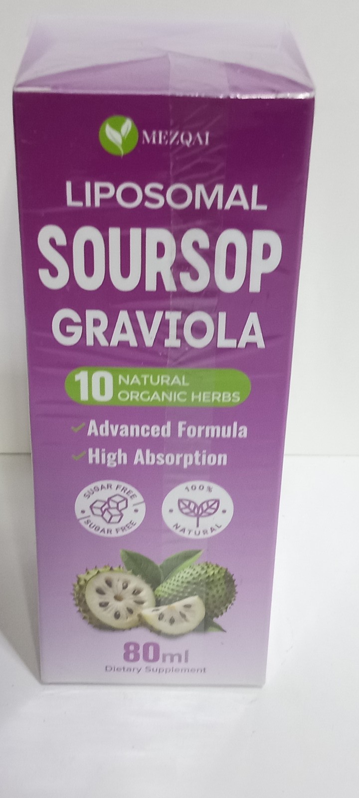 MEZQAI Liposomal Soursop Graviola Liquid 80ml – 10 Natural Organic Herbs Sugar