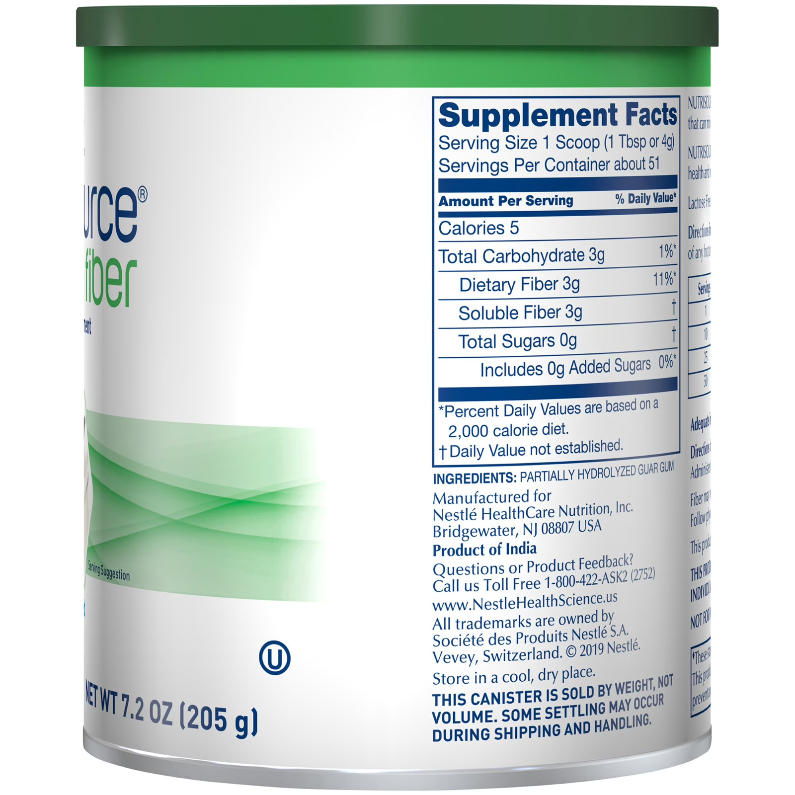 4x Nestle Nutrisource Fiber Supplement Unflavored 7.2 Oz. Canister