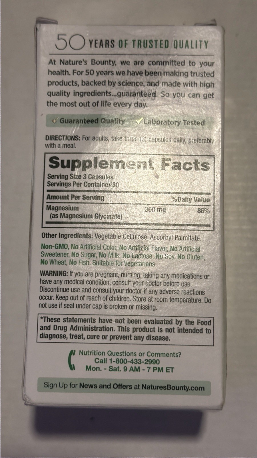 Nature’s Bounty Magnesium Glycinate 360mg 90 Capsules Exp…03/2028