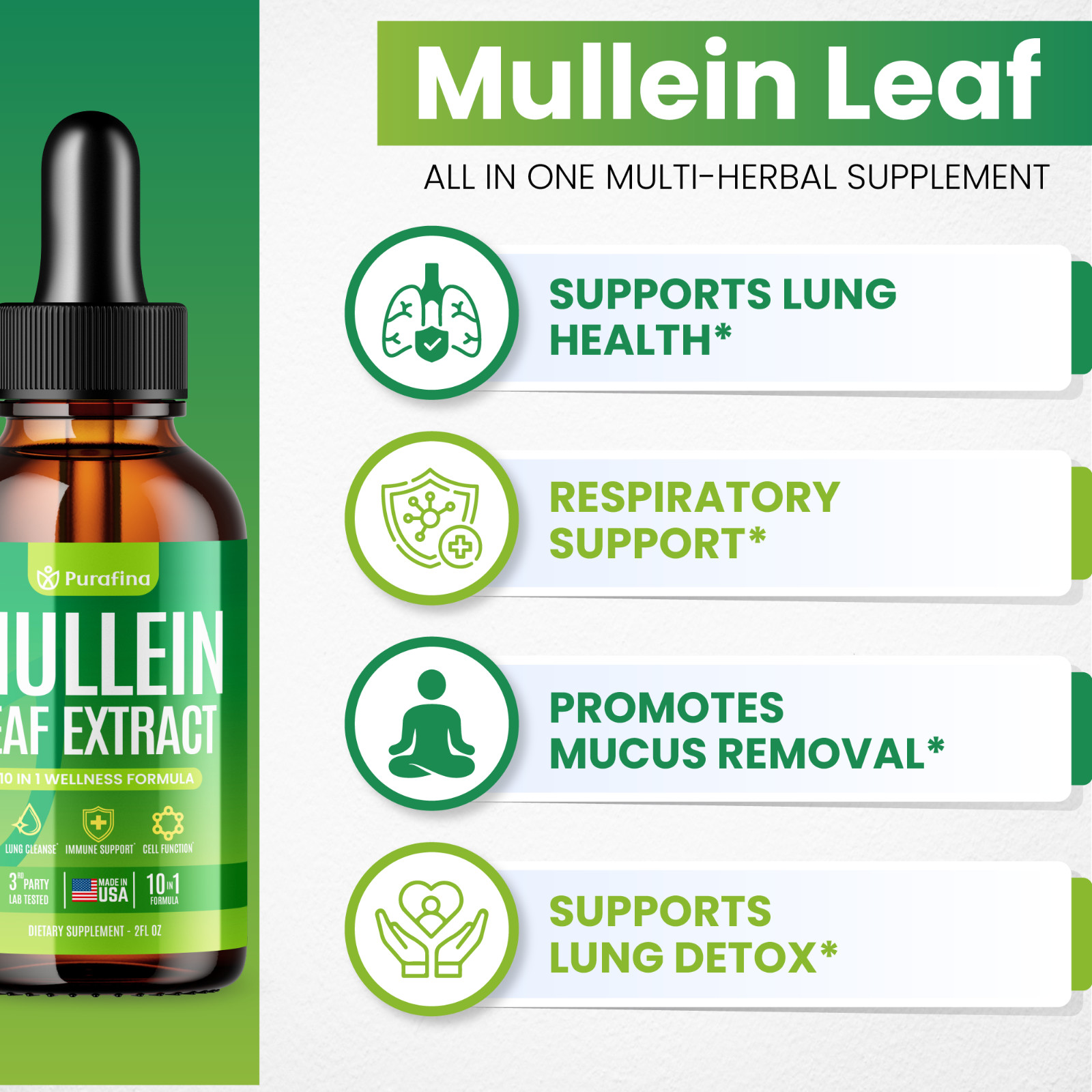 Mullein Leaf Drops For Lungs – 10 in 1 – Chlorophyll Sea Moss Elderberry (60ml)