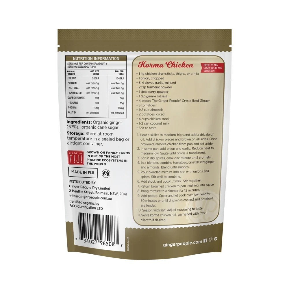 8 x The Ginger People Organic Crystallised Ginger 100g Dried & Sweetened