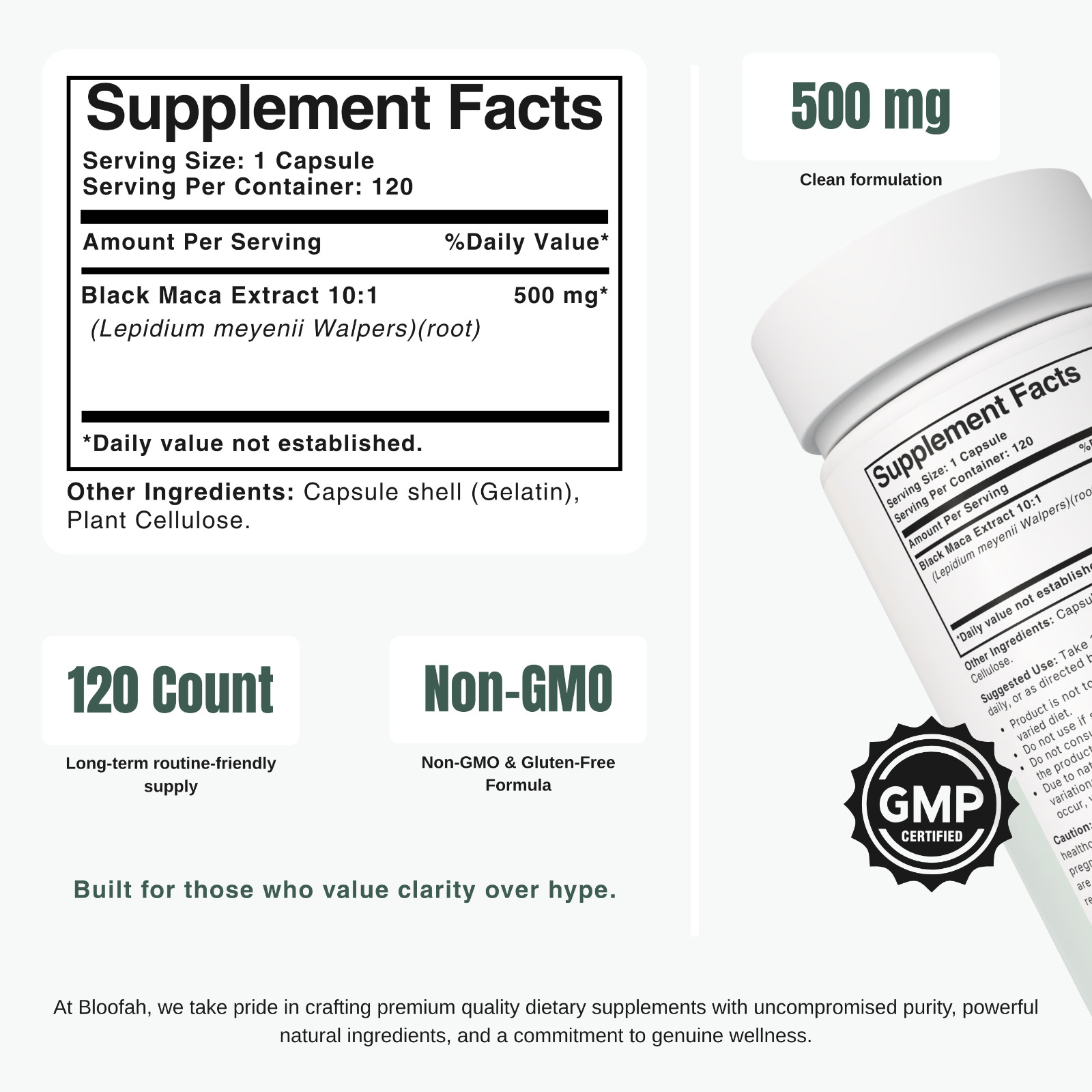 Bloofah BM Black Maca Extract 10:1 500mg | 120 Capsules | Energy & Performance