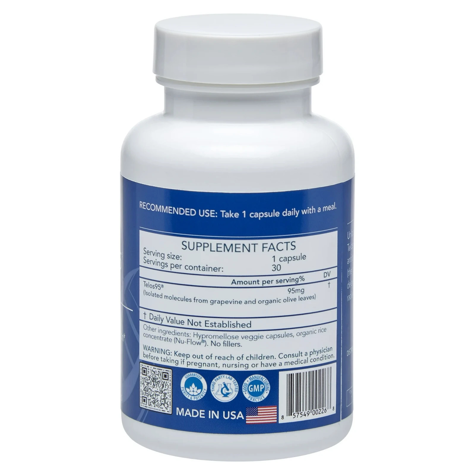 Longevity Telos95 Telomere Supplements – Healthy Aging Cellular Support 30 Caps