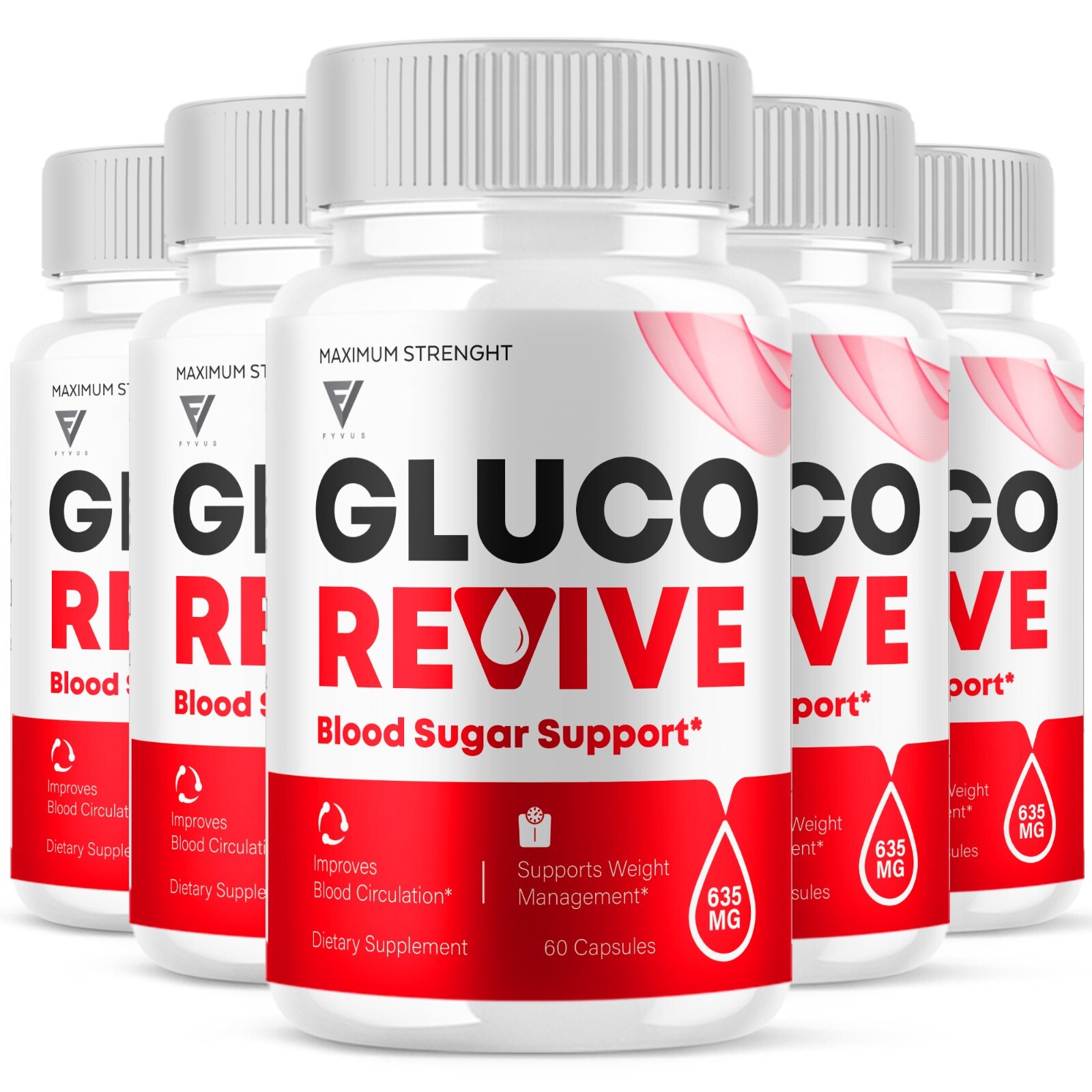 (5 Pack) Gluco Revive Blood Support Supplement GlucoRevive Pills (300 Capsules)