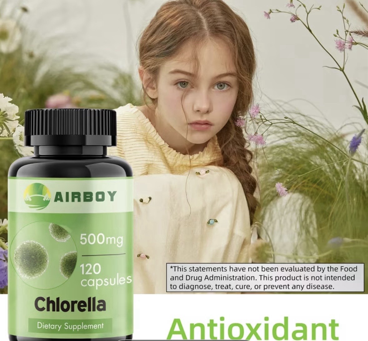 AIRBOY Chlorella 500mg 120 Capsules Antioxidant Dietary Supplement