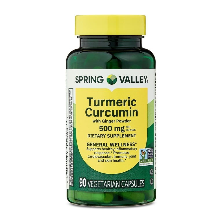 Spring Valley Turmeric Curcumin + Organic Ginger 500mg, 90 Veg Capsules Non-GMO