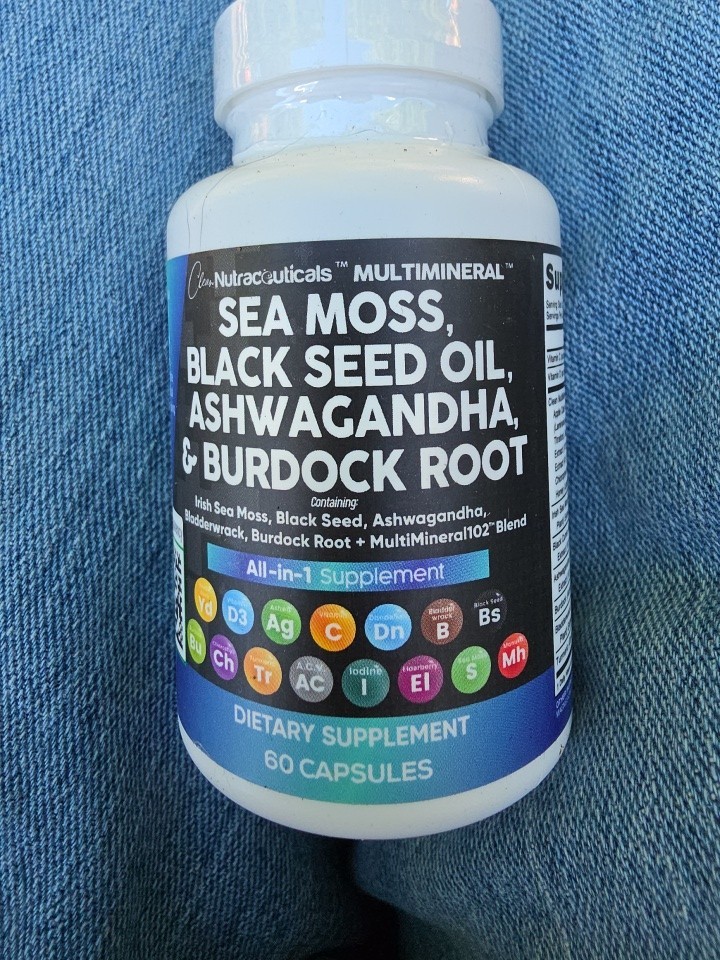 Clean Nutra Sea Moss Black Seed Oil Ashwagandha Burdock Root 60 Capsules