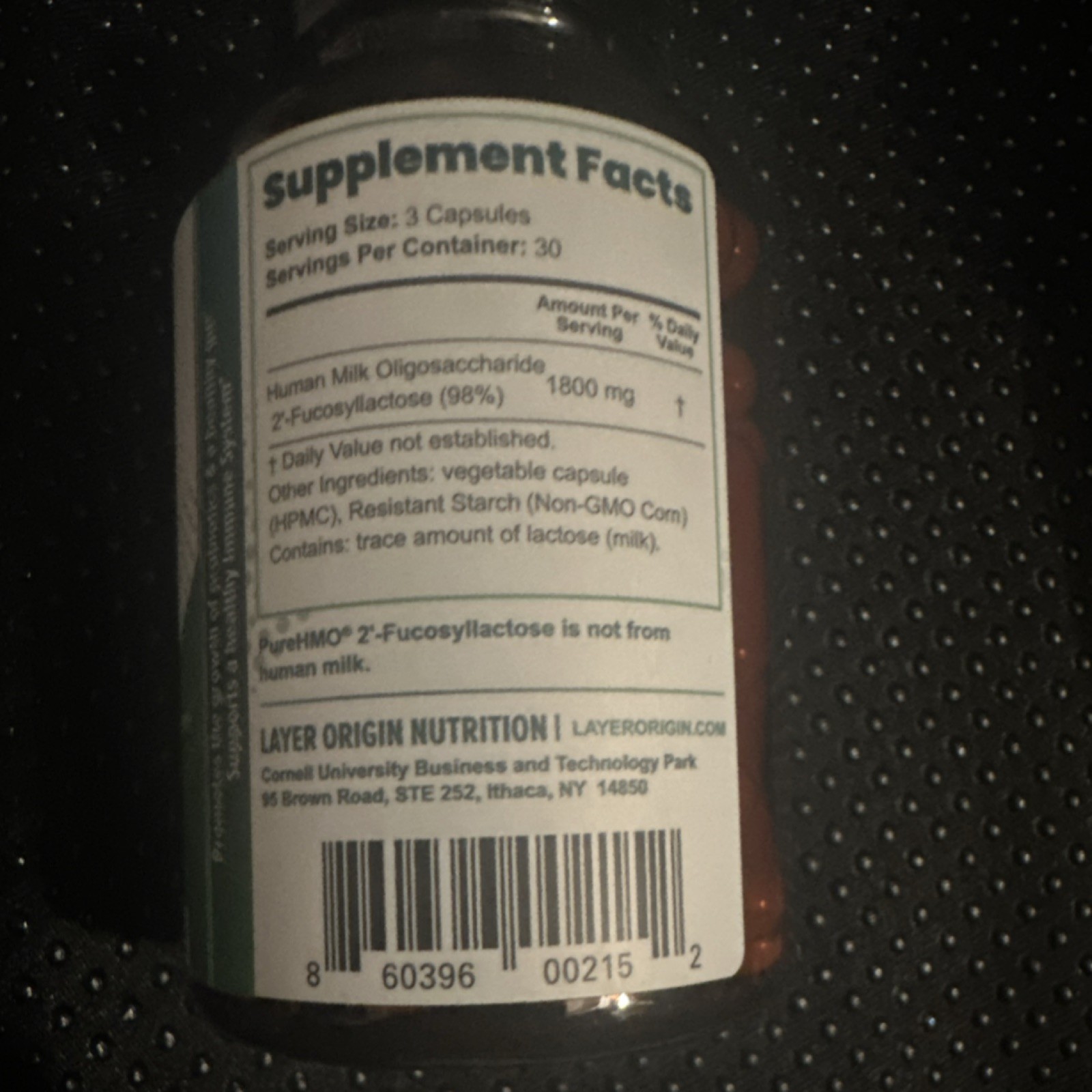 Layer Origin PureHMO Prebiotic 1800mg 90 Capsules Non-GMO 2′-Fucosyllactose
