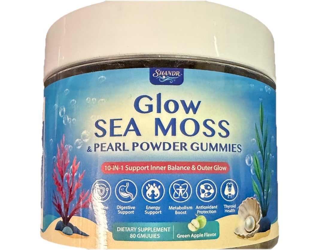 Shandr Superfoods Glow Sea Moss Pearl Powder 80 Gummies Green Apple Exp: 11/2027