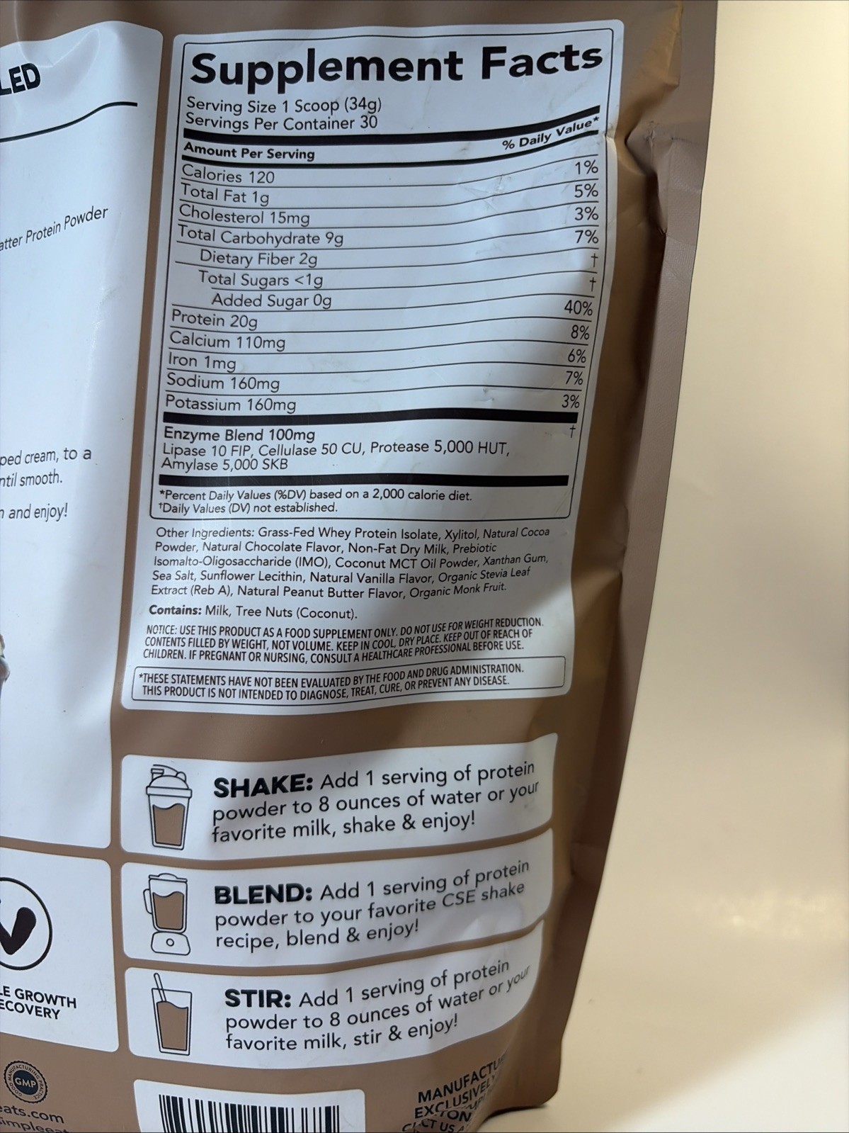 Clean Simple Eats Whey Protein Powder Chocolate Brownie 30 Servings