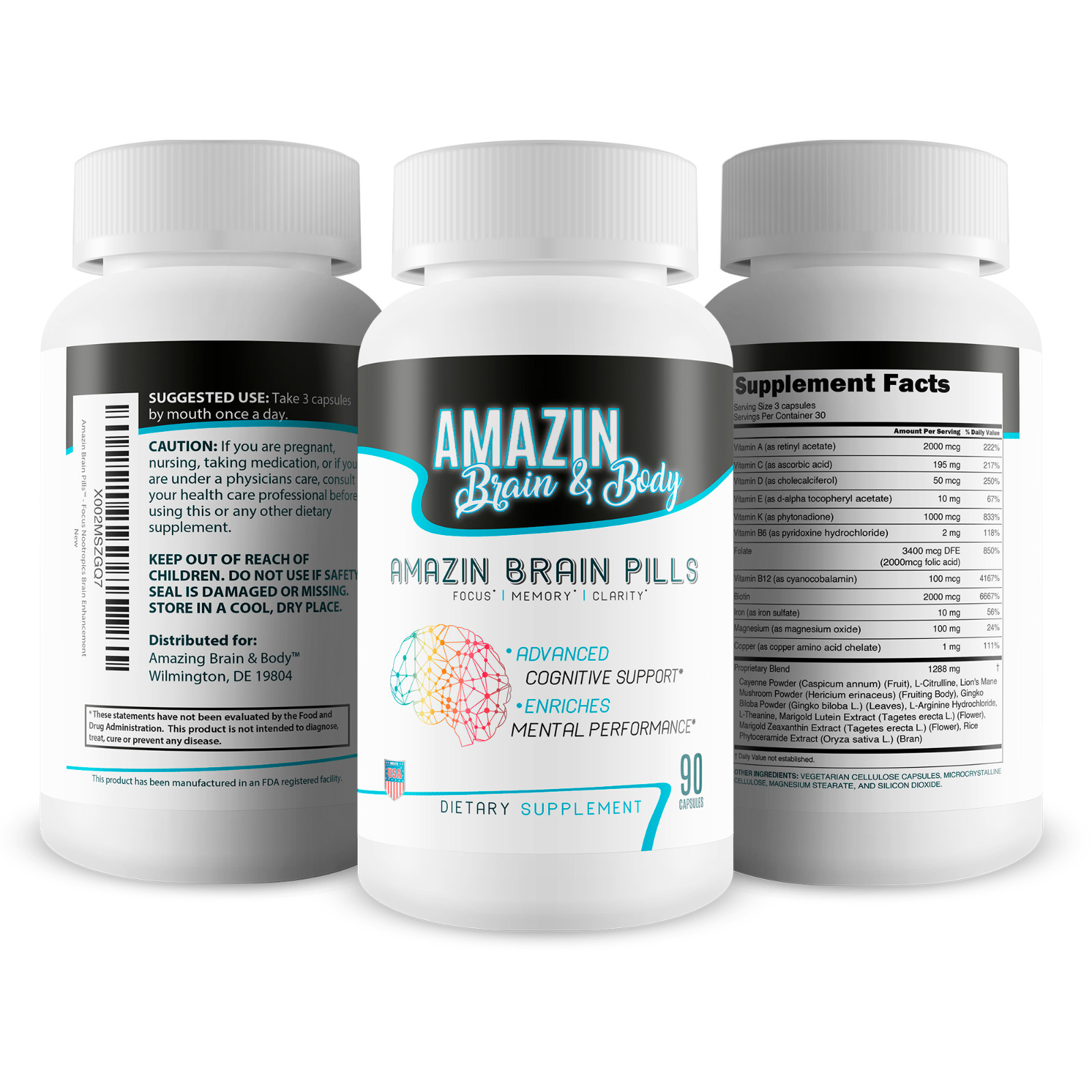 Amazin Brain Pills – Focus – Memory – Clarity – Advanced Cognitive Support