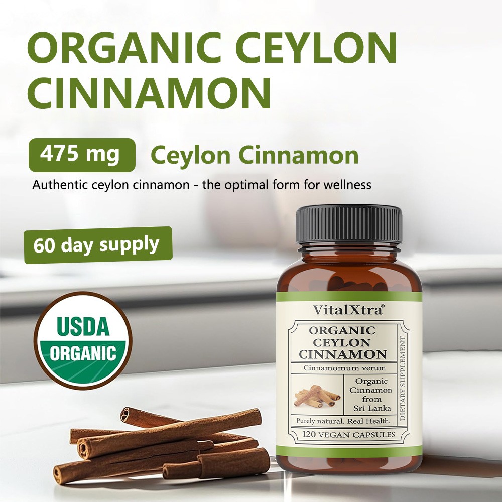 Pure Organic Ceylon Cinnamon 30~120CT for Metabolic & Heart Health Non GMO