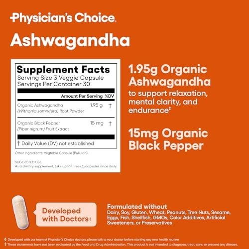 Ashwagandha 1950mg Organic Root Powder Stress Support 90 Capsules