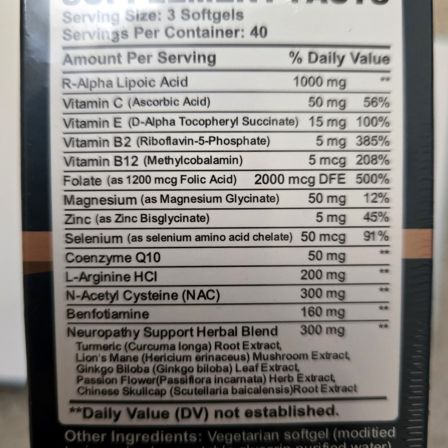 2-Pack Neuropathy Support Alpha Lipoic Acid Benfotiamine NAC B-Complex 120 Each