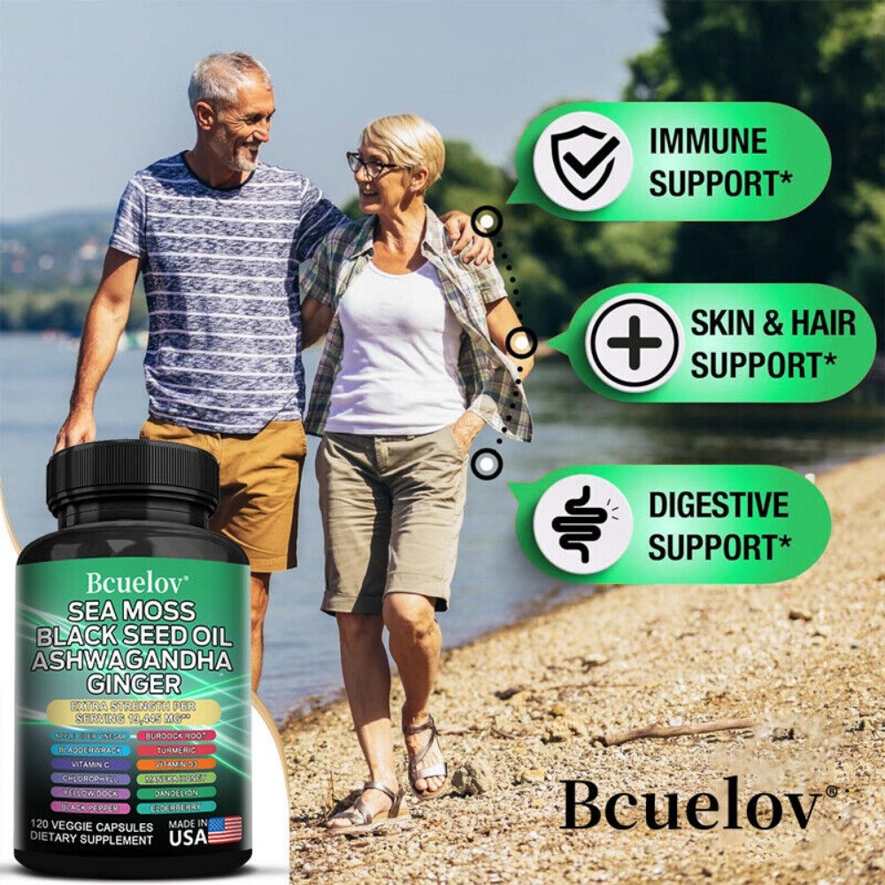 Sea Moss, Black Seed Oil, Ginger, Turmeric, Ashwagandha (16 in 1 Multivitamin)