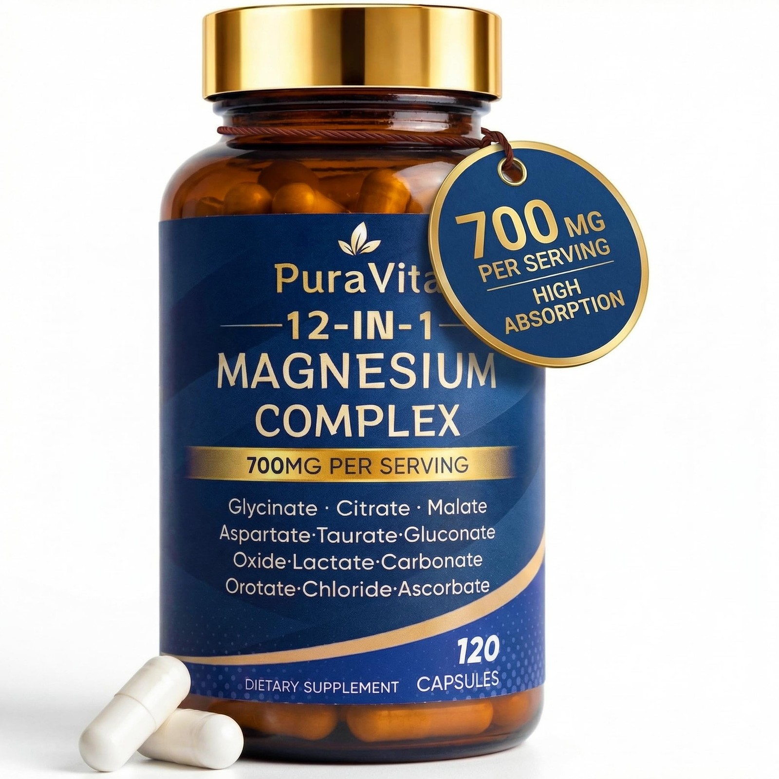 Puravita 12 in 1 Magnesium, Magnesium Complex for Women Men, 700mg High Absorpti