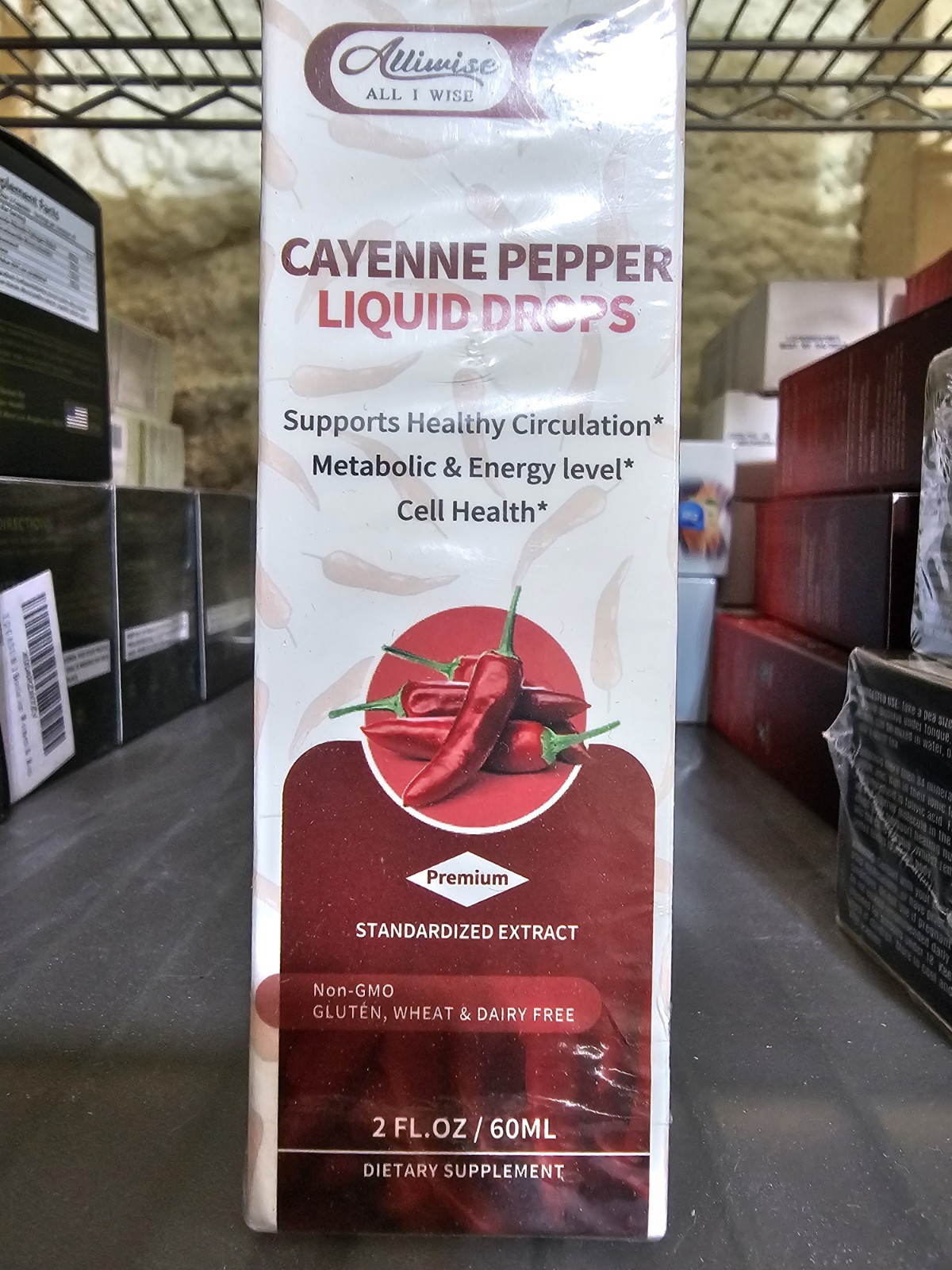 Alliwise Cayenne Pepper Hawthorn Liquid Drops 2 fl oz Vegan Non-GMO