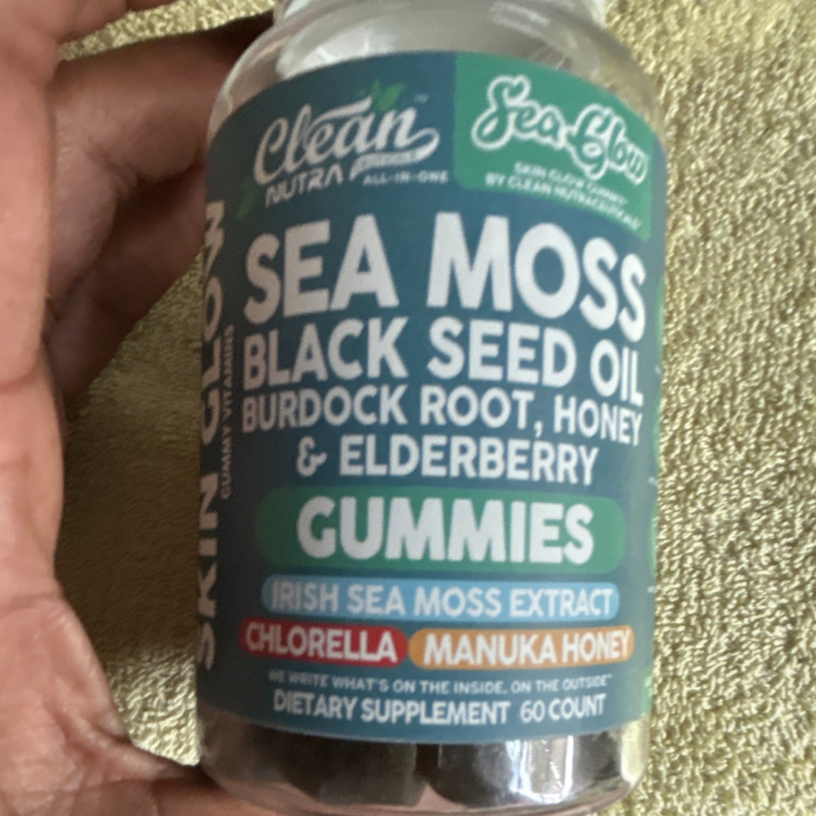 Clean Nutra Sea Moss Black Seed Oil Burdock Root Elderberry Gummies Vegan 60ct