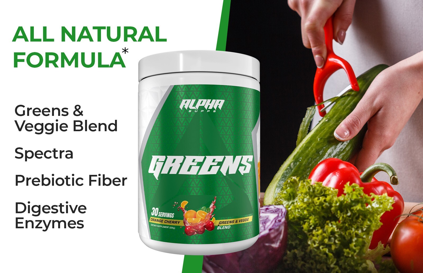 Alpha Greens Fruit & Vegetable Powder Prebiotic Probiotic Blend 40+ Ingredients